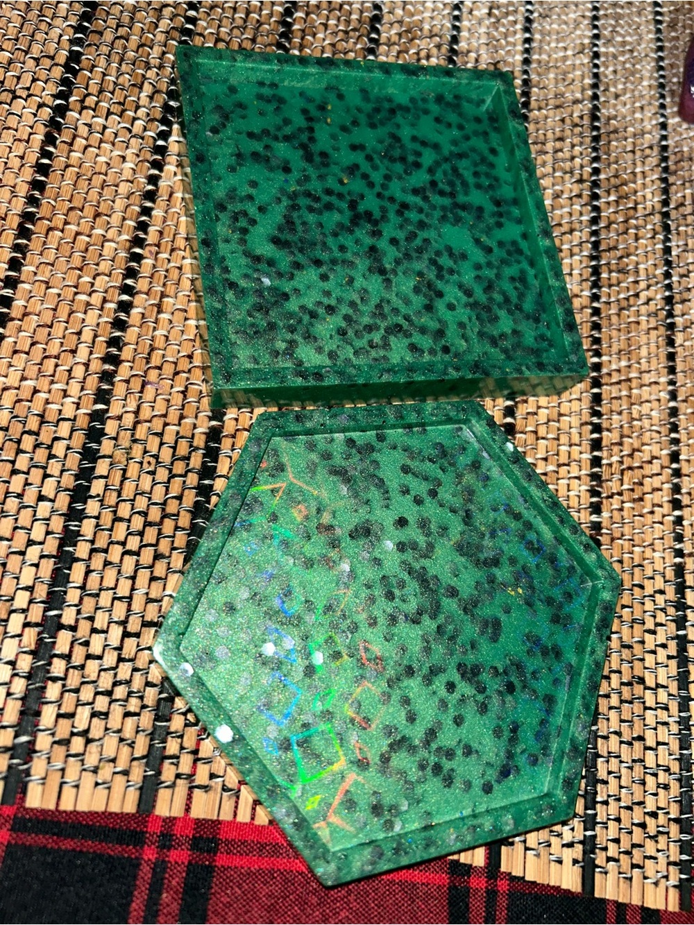 Set of 2 Handcrafted Coasters / Trays Mint Colored Shimmery Iridescent Shine